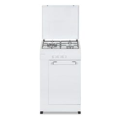 Aspes Cuisinière gaz butane 3 zones de cuisson, blanc AKG3500PB. Contrôle manuel, brûleur WOK triple flamme, compartiment bouteille, couvercle rabattable