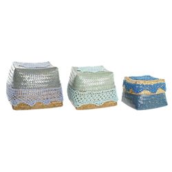 CESTA SET 3 BAMBU ALGODON 22X27X27 AZUL