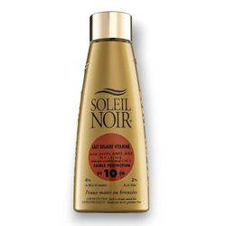 Soleil Noir - Lait Solaire Vitaminé 10 Faible Protection Solaire UVA et UVB - Peaux Mates et Bronzées - Actifs Anti-Âge et Vitamines - Fabrication Française - Flacon avec Capsule Twist, 150 ml