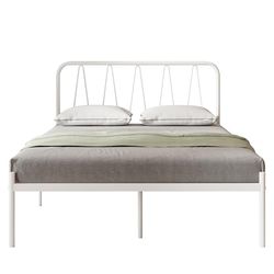 Novilla Rete Letto Matrimoniale 150x200 Struttura Letto della Piattaforma con Testiera, Supporto a Doghe in Acciaio, Base del Materasso, Design Moderno, Spazio di Archiviazione, Bianco