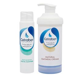 Cetraben Moisture Protect Facial Cleanser (1 x 200ml) & Natural Oatmeal Cream (1 x 190g), For Dry Sensitive and Eczema Prone Skin, Dermatological Cream, Relieves Dry & Itchy Skin (Pack of 2)