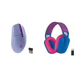 Logitech G305 LIGHTSPEED Mouse Gaming Wireless, Sensore 12K HERO, 12.000 DPI, Design Leggero, Lilla & 35 LIGHTSPEED Cuffie Gaming Wireless Bluetooth, Blu