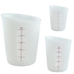 SUpoetry 3 Piezas Vasos Medidores de Silicona, Taza de Silicona Escala, Tazas Graduadas Transparentes, Vasos de Silicona de 125 ml 250 ml 500 ml