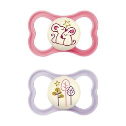 MAM Chupete con Escudo Ventilado que Brilla en la Oscuridad, a Partir de 16 Meses, con Tetina Simétrica, Plana y Flexible de Fácil Aceptación, con Caja Autoesterilizadora, MAM Air, Rosa Mate, 2uds