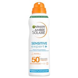GARNIER Ambre Solaire Sensitive Expert+ - Dry Mist - Sun Protection SPF 50+ - Protects from Long UVA, UVB & UVA - Water Resistant - Ceramides - Sensitive & Sun-Intolerant Skin - 150 ml