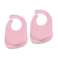 Relaxdays 2 Baberos de Silicona para Bebé, Bolsillo, Sin BPA, Aptos Lavavajillas, 30 x 23 x 1,5 cm, Rosa