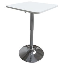 Vierkante bartafel wit en chroom LUKE. In hoogte verstelbare bartafel. Witte hoge tafel met verchroomd onderstel.
