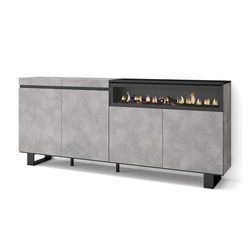Skraut Home | Credenza, Mobile, Cucina | Madia, mobile ingresso | 200x87x35cm | 4 Porte | Camino elettrico | Design industriale | Stile moderno | Cemento