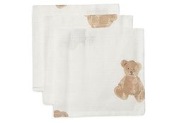Jollein 537-848-66095 Ściereczki do muślinu, zestaw 3 sztuk, biały miś (31 x 31 cm)