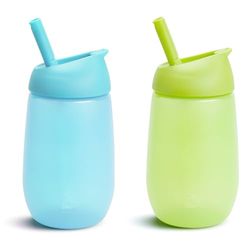 Munchkin Simple Clean Peuter Beker Set, Baby & Peuter Tuitbekers met Rietje, BPA-Vrije Antilek Beker, Vaatwasserbestendig, Lekvrije Siliconen Kinder Drinkbeker, Set van 2 x 296ml, Groen/Blauw