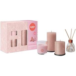 Bolsius Lot de 4 bougies pilier rustiques avec diffuseur de roseaux et bougie parfumée - Whispers of Bloom - Magnolia - Bougies décoratives d'intérieur - Longue durée de combustion - Avec cire