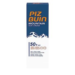 PIZ BUIN Mountain Suncream 50+ SPF (1x50 ml), protector solar facial 50 para montaña con filtro UVA/UVB, crema solar 50 contra sol, frío y viento, protector solar resistente