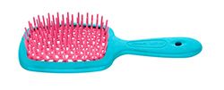Jäneke SUPERBRUSH Hair Brush for All Hair Types, Light Blue Body with Curly Pink Bristles, Vented, Detangling, Soft, Massage, Unisex Adult