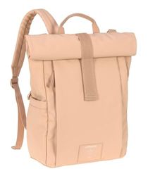 LÄSSIG Baby skötryggsäck skötväska ryggsäck med skötunderlägg, barnvagnsfäste, flaskhållare hållbart producerad/GRE rolltop Up ryggsäck peach rose