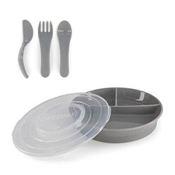 Twistshake Barnservis Set | 3-delad tallrik + Bebisbestick 6+m | BPA-fri Barntallrik och barnskål | Matträningskit för barn | Babytallrikar | Bebisprodukter | Grå