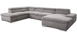 CAVADORE 5900984024793 Alkatraz-Sofá de canto, tecido (90% poliéster, 10% PA), cinzento claro, ohne Bett