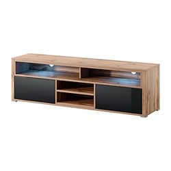 Selsey Mario - TV-standaard/tv-bank met LED, Matt Wotan eik/glanzend zwart, 140 cm