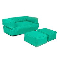 Fauteuil 2 pl + pouf enfants Turquoise