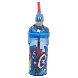Stor Vaso Infantil Reutilizable con Pajita y Tapa con figurita 3D y Capacidad de 360 ml de Capitán América - Los Vengadores