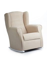 Sillonea Roma, utilisé, allaiter ou Dormir Fauteuil à Bascule idéal pour la Chambre de bébé. Dimensions : 96 x 74 x 77 cm. Revêtement en Tissu Anti-Taches, Pin, Beige, Madera Lacado Blanco