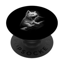 West Highland White Terrier Playing Keyboard Piano Player PopSockets Adhesive PopGrip