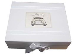 WHITE COTTON CARDS NWC2X Grande boîte à souvenirs Motif voiture de mariage