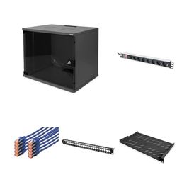 DIGITUS Set: Kit 19 Pouces - Armoire réseau 9 UH Noir - Tablette - Bâti de Prises - Panneau de Brassage Cat6A & modules Keystone - Câble réseau Cat6