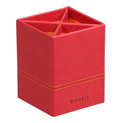RHODIA 318913C - Pot à Crayons Coquelicot - 8 x 8 x 11 cm - Piqûres Sellier Orange - Extérieur Simili Cuir - Collection Home Office rama - Organisation de Bureau & Rangement Design