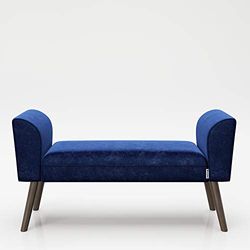 PLAYBOY 737201BL Banc de Velours recouvert de Solides Pieds en Bois Bleu et Stable, 100 x 54 x 30 cm