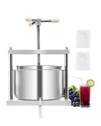 VEVOR Prensa de Vino de Frutas 12 L, 2 Barriles de Acero Inoxidable, Exprimidor Manual, para Hacer Sidra, Manzana, Uva, Tintura, Miel, Aceite de Oliva con Mango Triangular, 370 x 355 x 665 mm