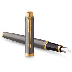 PARKER Pluma estilográfica IM | lacado gris y detalles dorados | plumín fino pulido de acero inoxidable | estuche de regalo