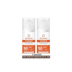 Ecran Sunnique krem przeciwsłoneczny do twarzy przeciw plamom SPF 50 z niacydaminą, chroni przed oparzeniami, koryguje niedoskonałości, wyrównuje koloryt skóry, formuła z VitEox 80 - opakowanie 2 x 50