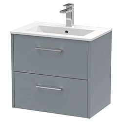 Hudson Reed JNU2324B Juno Modern Bathroom Wall Hung 2-Drawer Vanity with Minimalist Ceramic Basin, 600mm, Matt Coastal Grey