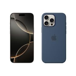 Apple iPhone 16 Pro Max (1 TB) - Naturel titanium + Siliconenhoesje met MagSafe - Denim