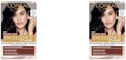 L’Oréal Excellence Permanent Hair Dye Colouring Cream, 100% Grey Coverage, With Pro-Keratin + Ammonia-Free, Universal Nudes, 2U Darkest Brown (Pack of 2)