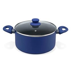 Tasty Everyday Cooking Pot with Glass Lid Ø24cm, 4500ml, Casserole Dish, Round Stock Pot Soft-Touch Handles, Cooking Pot Non-Stick Coating for All Stoves, Induction Stock Pot, Grey & Blue