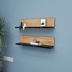 Stijlvolle wandplank (2 stuks), Atlantic Pine & Black, 60 x 15 x 13 cm, 100% melamine gecoat deeltjesbord, perfect voor moderne woondecoratie en organisatie