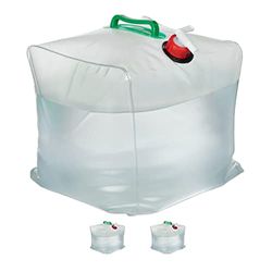 Relaxdays opvouwbare jerrycan set van 3, 20 liter per waterzak, watercontainer met kraan, BPA-vrij, camping, transparant