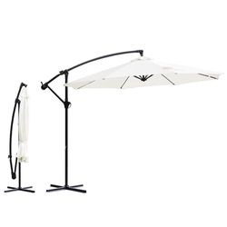Sekey Parasol de jardin déporté de 300 cm - Avec manivelle - Protection solaire UV50+ - Robuste et stable - Pour le jardin - Crème, ivoire, Ohne LED, Moderne