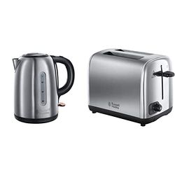 Russell Hobbs 20441 Snowdon Kettle, 1.7 Litre, Stainless Steel & 24080 Adventure Two Slice Toaster, Stainless Steel, 2 Slice, Brushed and Polished