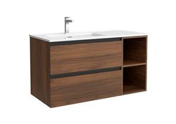 Cygnus Bath Mueble de Baño BEQUIA Plus Metal 100cm Nogal | Lavabo Porcelana Grifo Izquierda 2H