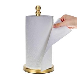 Porta asciugamani di carta da lavoro, in piedi, per cucina e bagno, con base ponderata per funzionamento con una sola mano (oro)