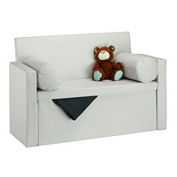 Relaxdays Caixa de armazenamento dobrável com encosto, linho, creme, 75 x 115 x 47 cm
