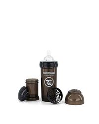 Twistshake Antikolik-ventil Nappflaska 260 ML, Babyflaska med Medium Flöde Silikon Flasknappar för 2+ Månader Barn, Mjölkpulverdispenser, Svart