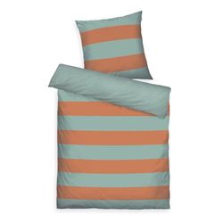 Herding TOM TAILOR Beddengoed Bold Stripes Warm Coral & Fresh Sage, 80 x 80 cm + 155 x 220 cm, 100% katoen/renforcé, met omkeerbaar motief en gekleurde merkritssluiting