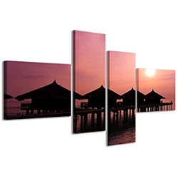 Stampe su Tela Sunset afbeelding op canvas, moderne kunstdruk uit 4 panelen, klaar om op te hangen, 200 x 100 cm
