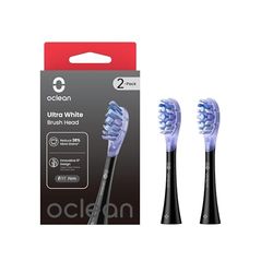 Ultra White Lot de 2 têtes de brosses à dents électriques soniques, Blanchissez efficacement vos dents, Pour toutes les brosse à dents électriques Oclean et Oclean X Ultra, 2pcs, Noir
