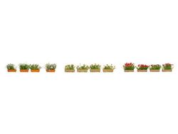 NOCH® Bloembakken bloeiend rood, wit en geel, 12 handbeschilderde planten voor de spoorbreedte H0, perfect voor gedetailleerde decoratie