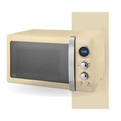 Swan SM22030LCN Retro LED Digital Microwave with Glass Turntable, 5 Power levels & Defrost Setting, 20L, 800W, Cream
