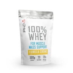 PhD Nutrition 100% Whey Protein Powder, Grass Fed Whey Protein, Rich in Amino Acids & L-Glutamine, Vanilla Creme Protein Powder Flavour, 20 Servings, 500g